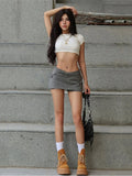 Simple Two-Piece Set Women Mini High Elasticity t-Shirt+Sash Culotes Solid Street Summer Trend Classic Matching Suits