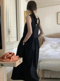 Pbong  French Style White Backless V-Neck Sleeveless Dress Summer Season Loose Waist A-Line Long Dress Backless Design Special Atmos...