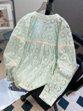 French Design Blouses Hollow Out Embroidery Long Sleeve Patchwork Lace Up Shirts Casual Loose All Match Elegant Women Clothing
