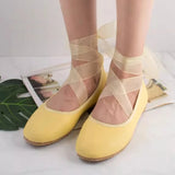 Pbong  Ribbon Bandage Ballet Flats Shoes Women Lace Up Elegant Mary Janes Shoes Ladies Yellow Spring Autumn Shallow Slip on Loafers