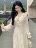 Autumn Elegant Solid Ruffles Fairy Dresses Korean Fashion Slim  A Line Midi Dress Women Princess Party Vestidos New