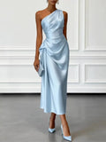 Pbong  Elegant Evening Party Long Dresses For Women Summer Fashion Sleeveless Off Shoulder Satin Maxi Dress Casual