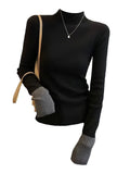 Vintage Turtleneck Fleece Warm T Shirt Women Patchwork Autumn Winter Basic Tops Black Soild Color Tees Lady Casual Blouse