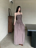 Ruched Backless Halter Maxi Dress For Woman Summer 2025 Tunic Ball Gown Strapless Long Dress Elegant Party Clothes