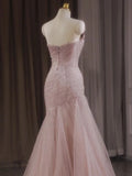 Pbong  Ele Pink Evening Gown Women's Fi Tail Wedding Dr Host Adult Ceremony High-End Luxury Cusizable Long Dr