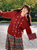 Christmas Red Sweet Cardigan Women Vintage Preppy Style Japan Knitted Sweater Casual Lazy Wind Female Fall Winter Tops New