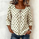 Women's Summer Blouse Square Neck Polka Dot Blouses Blue Polka Dot Chiffon Blouse Casual Tie Front Top Womens For Woman Women