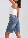 Women's Knee Length Denim Shorts Mid Rise Baggy Jean Short Pants with Pockets for Summer