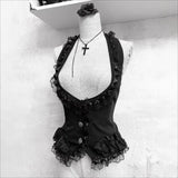 Pbong  New French Spice Women Low Collar Lace Edge Vest Y2k Aesthetic All Match Euramerican High Street Slim Waist Camisole Casual Tops