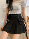 Pbong  Harajuku Belt Pleated Cargo Skirt Women Fashion Gothic High Waist Pocket Mini Skirts Fashion Summer Lady A Line Black Skirt