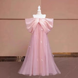 High End Morning Gown, Women's Pink Bow, Bride's Wedding Dress, One Shoulder Birthday Party Dress, Strapless