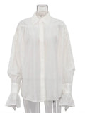 Casual Loose See-Through Shirts Women's Autumn Lapel Long Sleeve Patchwork Blouse Top Streetwear Female Solid Shirts Top
