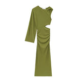 One Shoulder Long Sleeve Dress Solid Color Green Fashion Party Dress For Women Tight High Waist Elegant Summer Dresses New