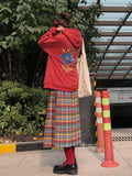 Christmas Rainbow Plaid Woolen Pleated Skirt Japanese High-waisted Slim Skirt Sweet Vintage Fashion Faldas Para Mujeres