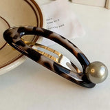 Vintage Leopard Print Oval Hair Clip for Women Elegant Acetate Pearl BB Spring Hair Clip Barrette Hair Accessories