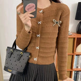 Ribbon Button Up Knit Cardigan Sweater for Women Long Sleeve Button Front Sweater Jacket Teen-girl Y2K Cute Outfit