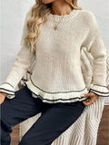 2025 New Women's Lace Round Neck Long Sleeve Autumn/Winter Knitted Sweater