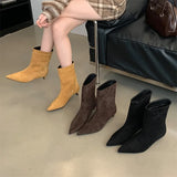 Vintage Pointed Toe Women Ankle Boots Designer Thin Low Heel Shoes Modern Short Botas Autumn Winter Zapatos De Mujer