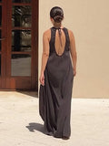 Pbong  Round Neck Sleeveless Flowy A-Line Midi Dress Empire Waist Casual Swing Summer Chic Minimalist Women Casual  Brunch Vestido