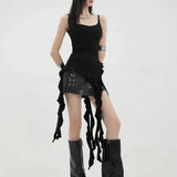 Sexy Tank Top Asymmetrical Black Y2k Women Ruffle Grunge Backless Coquette Fashion Streetwear Tops Solid Aesthetics