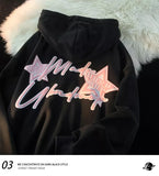 Y2K Vintage Zip Up Hoodies Women Harajuku Hip Hop Letter Print Sweatshirts Gothic Streetwear Loose Patchwork Tops Coats