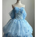 High Quality Blue One Shoulder Bridal Wedding Dress and Evening Dress Fashionable Slimming Banquet President's Puff Skirt