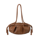 Women's Black Crinkled Faux Leather Shoulder Bag Ruched Texture Knot Decor Casual Daily Underarm Bags Handbag New Trend