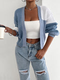 New color blocked off shoulder knitted sweater cardigan
