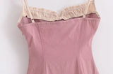 Elegant Pink Chic Mini Dresse Lace Strappy Cotton Backless Sexy Summer Party Women Y2K Vocation Casual Ladies Dress