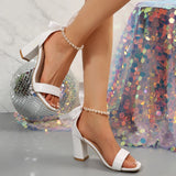 Pbong  New Sandals Women's Summer Fashion Casual Bow High Heels Fairy Wind Pearl High Heels Design Sense of Niche Chunky Sandals