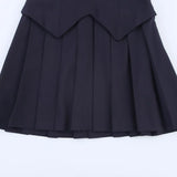 Fashion Turn Down Collar Pleated Short Dress 2025 New Navy Blue Sleeveless Chic Korean Tank Dress Streetwear Y2K Woman Clothing