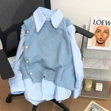 Candy Color Knit Vest Shirt Women Two Pieces Button Polo Neck Long Sleeve Fashion Autumn Winter Ladies Winter Shirts