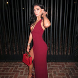 Halter V Neck Split Long Dress Gown Club Party Elegant Summer Outfits for Women Sexy Backless Maxi Dresses Vestido