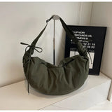 Chic Soft Nylon Crossbody Bag with Gathered Strap Casual Drawstring Crescent Shoulder Purse for Women Everyday Large Tote Bag