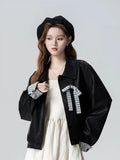 Sweet Bow Pu Jacket Women Vintage Biker Loose Long Sleeve Coat Korean Casual Fall Winter Female Patchwork Retro Outwear New