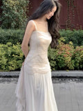 Women Elegant French Embroidery Rose Slim Off Shoulder Suspender Dress Summer Waist Cinching Dresses Evening Party Prom Gown New