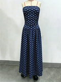 Pbong  Summer Polka Dot Strapless Sleeveless Long Dress Women Fashion Off Shoulder Slim Ruffles Dresses Elegant