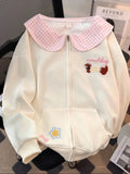 Cartoon Sweet Kawaii Hoodies Women Loose Cute Peter Pan Collar Sweatshirts Fall Preppy Style Long Sleeve New Embroidery Top
