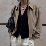 Pbong  New Autumn Laid-back Fashion Retro Long Sleeve Collar Jacket Women Suede Zipper High-grade Simple Solid Color Coat