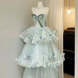 French Forest Style Strapless Long Evening Gown with High-end Feel, Birthday Coming of Age Gift Princess Dress Customization