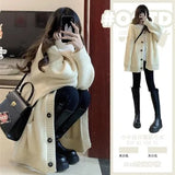 Pbong  Knitted Sweater Coat Women's Loose Sle Autumn Winter New Arrival Soft Cozy Japanese Lazy Vintage Single Button V-Ne