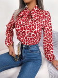 Pbong  for Autumn Office Lady Shirts Green Blue Red Women Casual Bow Long Sleeve Chiffon Blouse