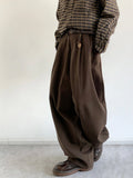 Pbong  Retro Japanese Style Coffee Woolen Wide Leg Straight Cut Casual Pants Unisex Loose Fit Versatile Autumn Winter New Arrival