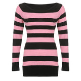 Stripe Off-Shoulder Sweater Mini Retro Dress