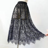 2 Length Elegant Black Skirt White Lace Transparent Long Tulle Skirt Ladies Elastic High Waist Beach Midi Skirt