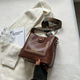 Pbong  Vintage Women Faux Leather Crossbody Bag with Wide Printed Strap Unny Charm, Retro Shoulder Purse for Women Daily Commute Use