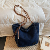 Pbong  Women's Vintage Washed Denim Tote Bag Braided Drawstring Casual Commuter Shoulder Bag Daily Large Capacity Handbag