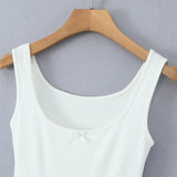 Pbong  Sexy Bow U collar Knitting cotton Tank Dress Women Low Waist Cascade Ruffles Wood ears Hem Short Dresses Femme Mini Robe