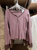 Vintage Brown Striped Slim T-shirts Women 2024 Summer Y2k Streetwear Round Neck Long Sleeve T Shirt Harajuku Casual Cotton Tops