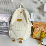 Pbong  Cute Duck Face Corduroy Large Capacity Backpack with 3D Duck Feet Design Lightweight Casual Daypack for Students Teens Travel